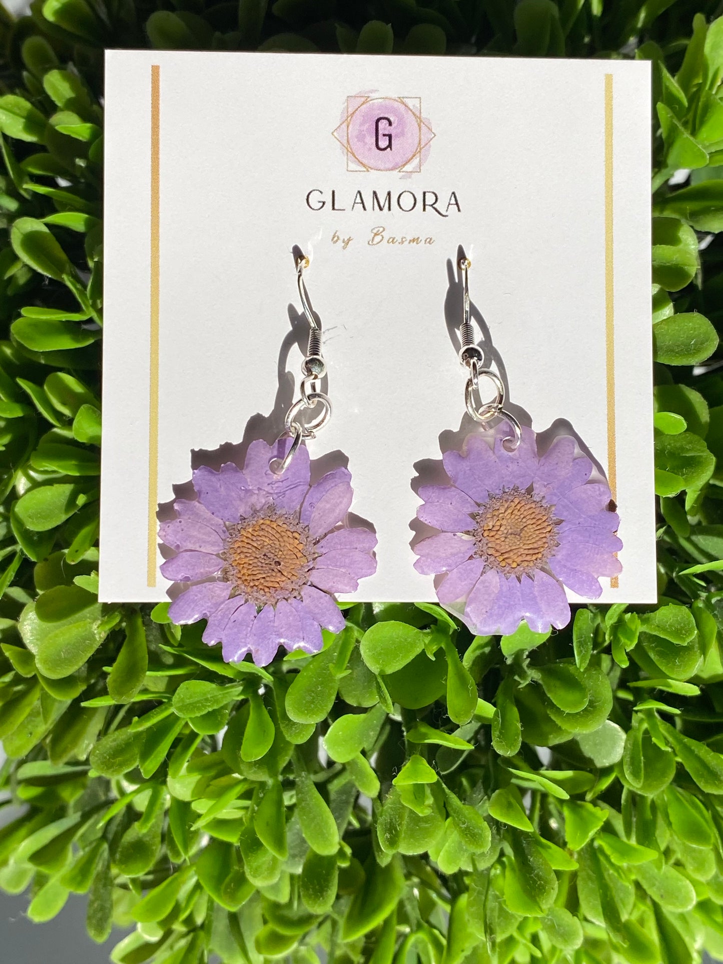 Lavender Color Daisy Drop Earrings