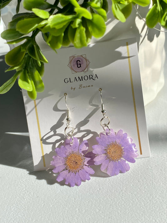 Lavender Color Daisy Drop Earrings
