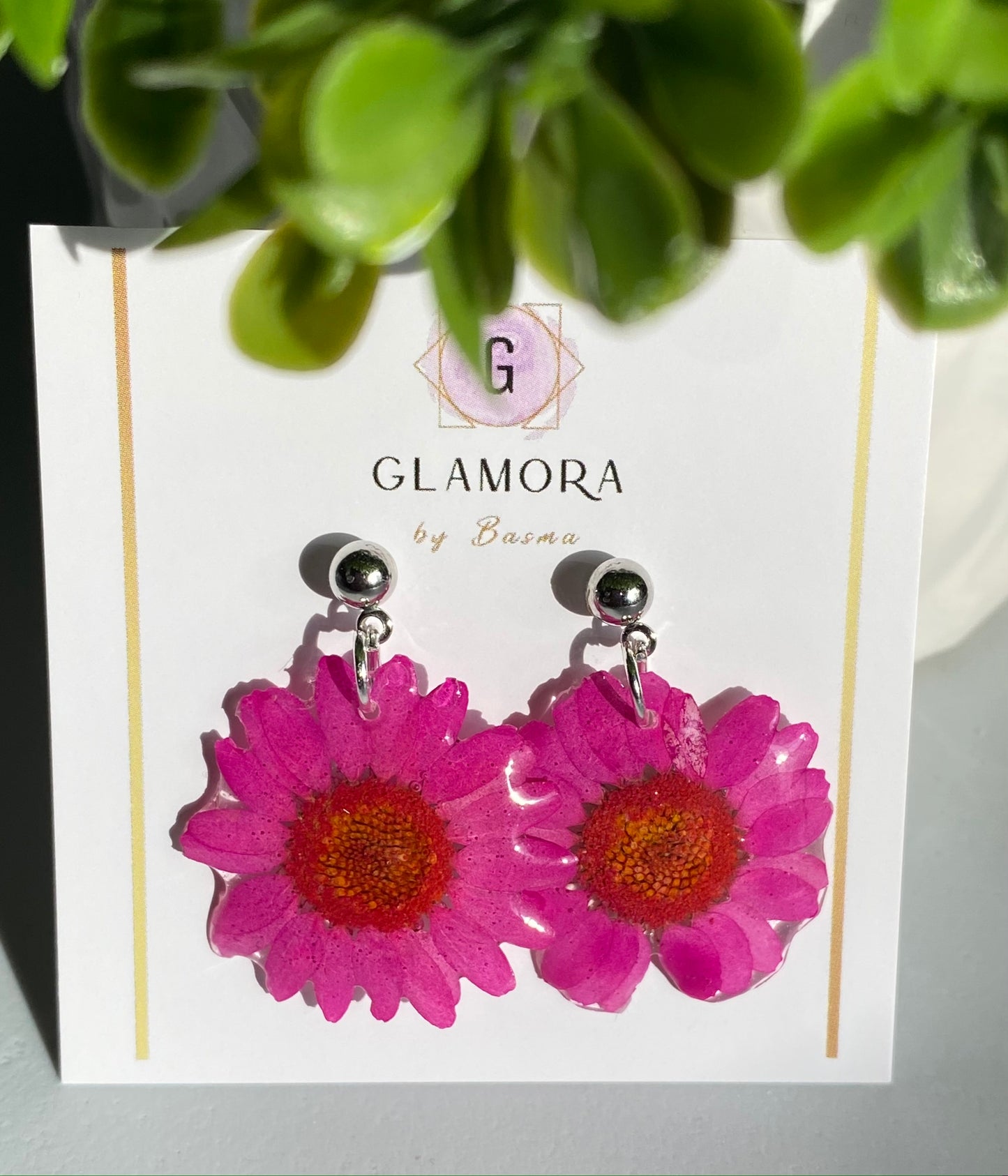 Magenta Daisy Dangle Earrings