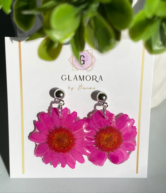 Magenta Daisy Dangle Earrings