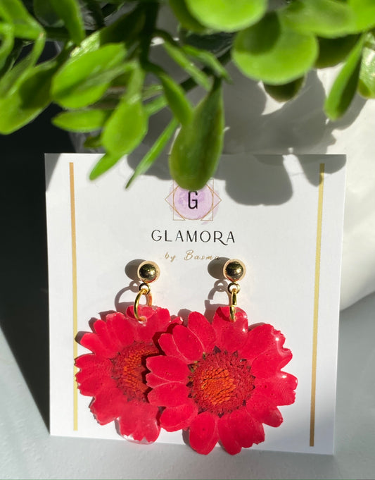 Red Daisy Dangle Earrings