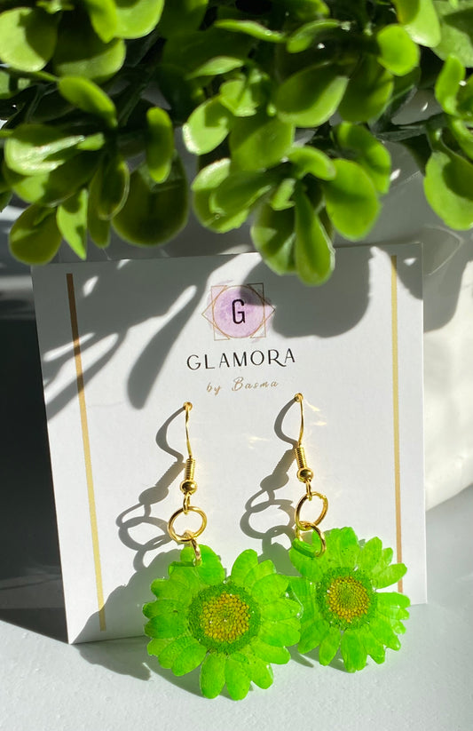 Green Daisy Drop Earrings