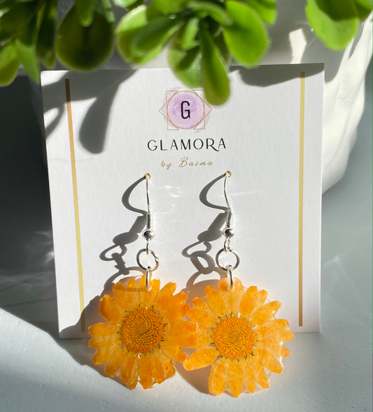 Yellow Orange Daisy Drop Earrings