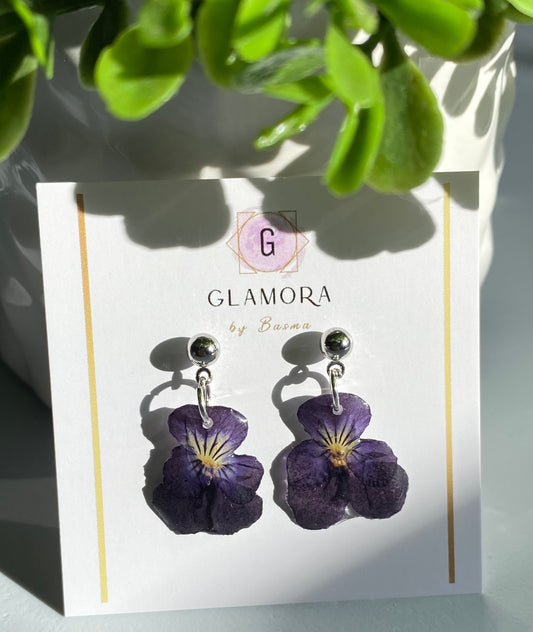 Small Pansy Dangle Earrings
