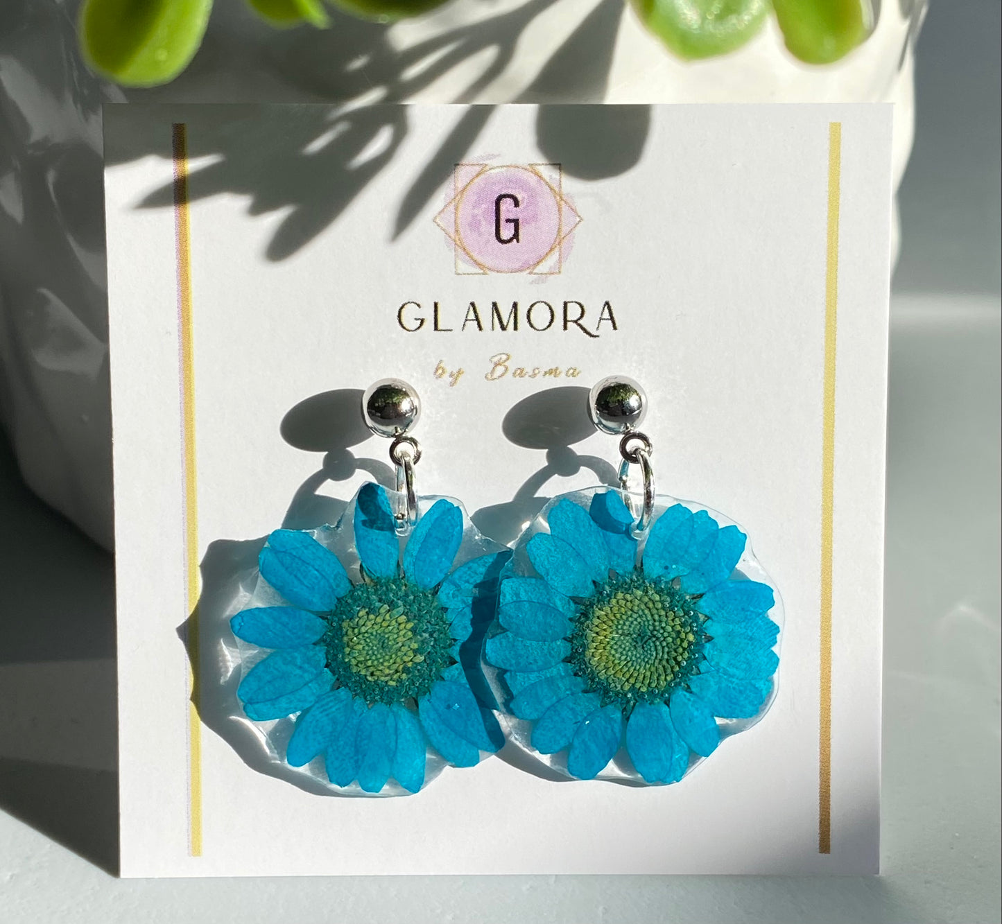 Blue Daisy Dangle Earrings
