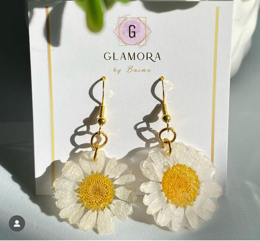 White Daisy Drop Earrings